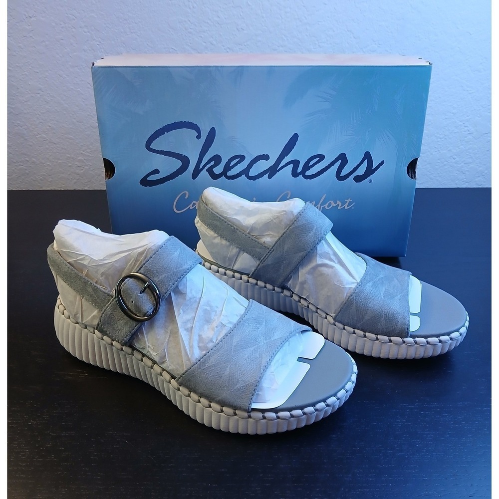Skechers Illusion of Love Gray Luxe Foam Vegan Platform Sandals Size 8 NEW